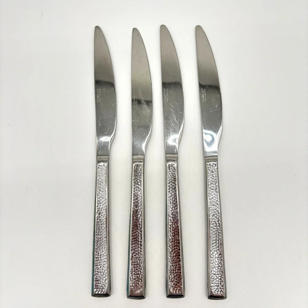 Towle Living Texture Stainless Steel Dinner Knives Set Modern Handle Dining 4pc